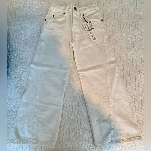 Zara Girls White Wide Leg Jeans Size 8 - Picture 1 of 3